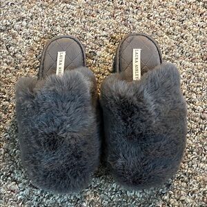Laura Ashley Charcoal Faux Fur Slippers